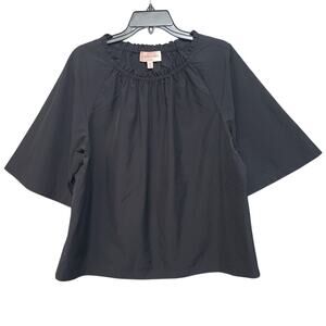 Chico's Black Label Smock Neck Poly Taffeta Blouse Size 10 Black NWT